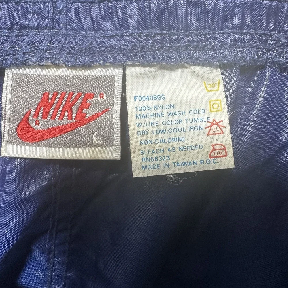 VTG Nike Track Pants Men's Large Blue‎ Tag 80s Windbreaker Nylon Black Zip Ankle